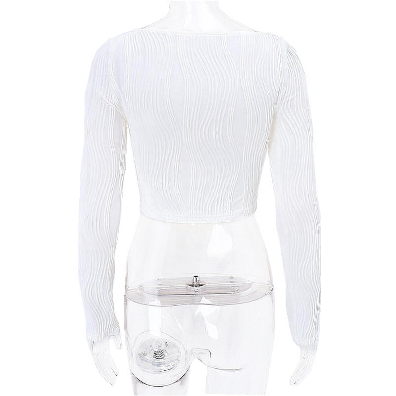 Autumn & Winter long-sleeved U-neck water ripple slim fit top T-shirt - MERGE.DAY.1.FREESTYLE