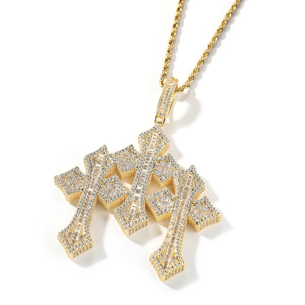 Retro Cross Pendant Fashionable Copper Inlaid Zirconia Necklace - MERGE.DAY.1.FREESTYLE