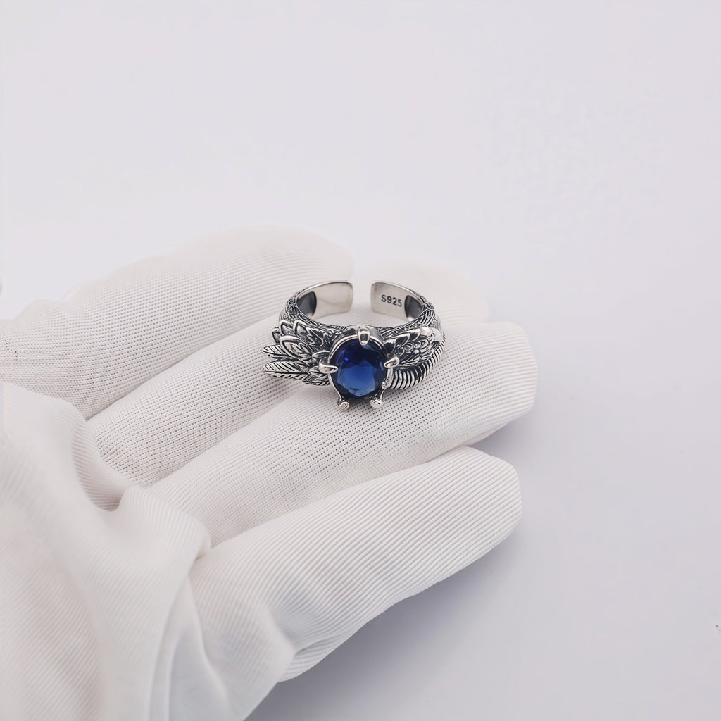 Retro feather sapphire open ring - MERGE.DAY.1.FREESTYLE