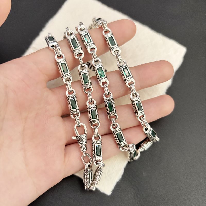 Tang pattern inlaid rectangular zircon necklace - MERGE.DAY.1.FREESTYLE