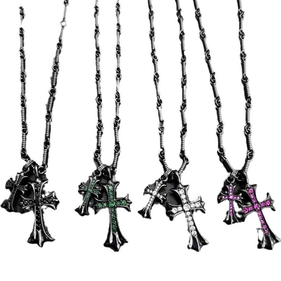 black double cross diamond Bamboo necklace - MERGE.DAY.1.FREESTYLE