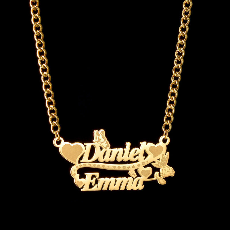 Love Butterfly Decorated Double Name Necklace Couple Gift - MERGE.DAY.1.FREESTYLE