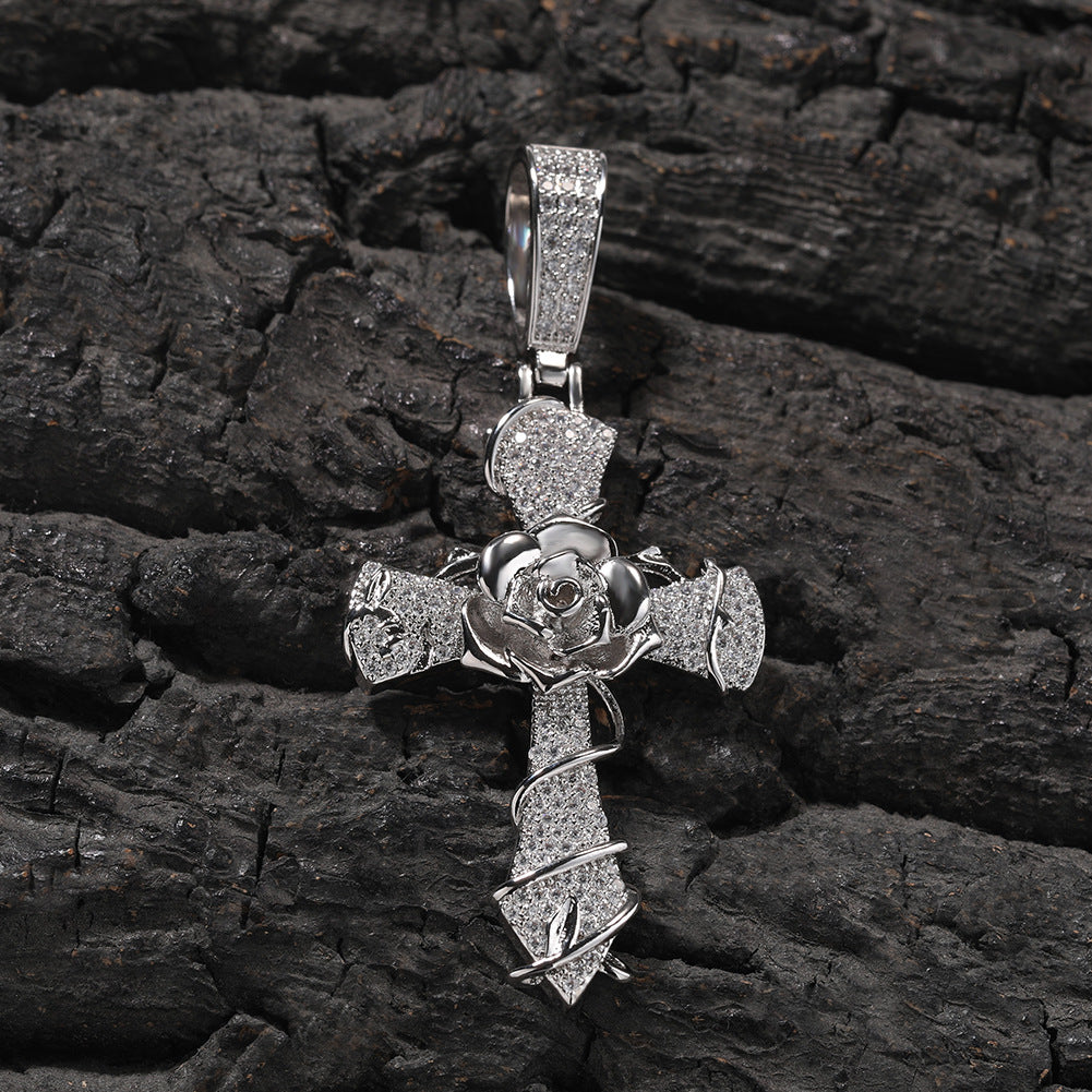 Copper set 5A zirconia rose cross pendant necklace - MERGE.DAY.1.FREESTYLE