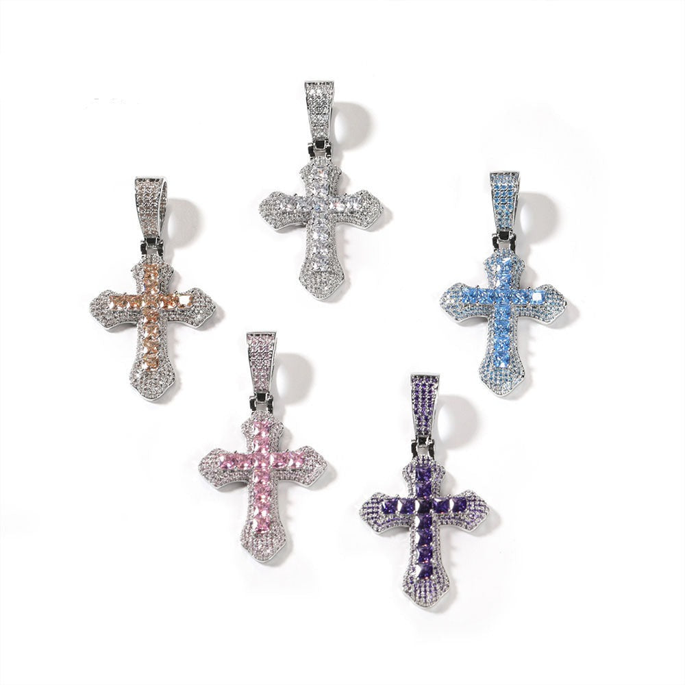 Hip Hop Cross Shape Copper Set Purple Zircon Pendant Jewelry Necklace - MERGE.DAY.1.FREESTYLE