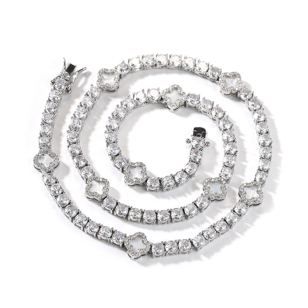Hip-hop four-leaf clover diamond tennis chain necklace bracelet - MERGE.DAY.1.FREESTYLE
