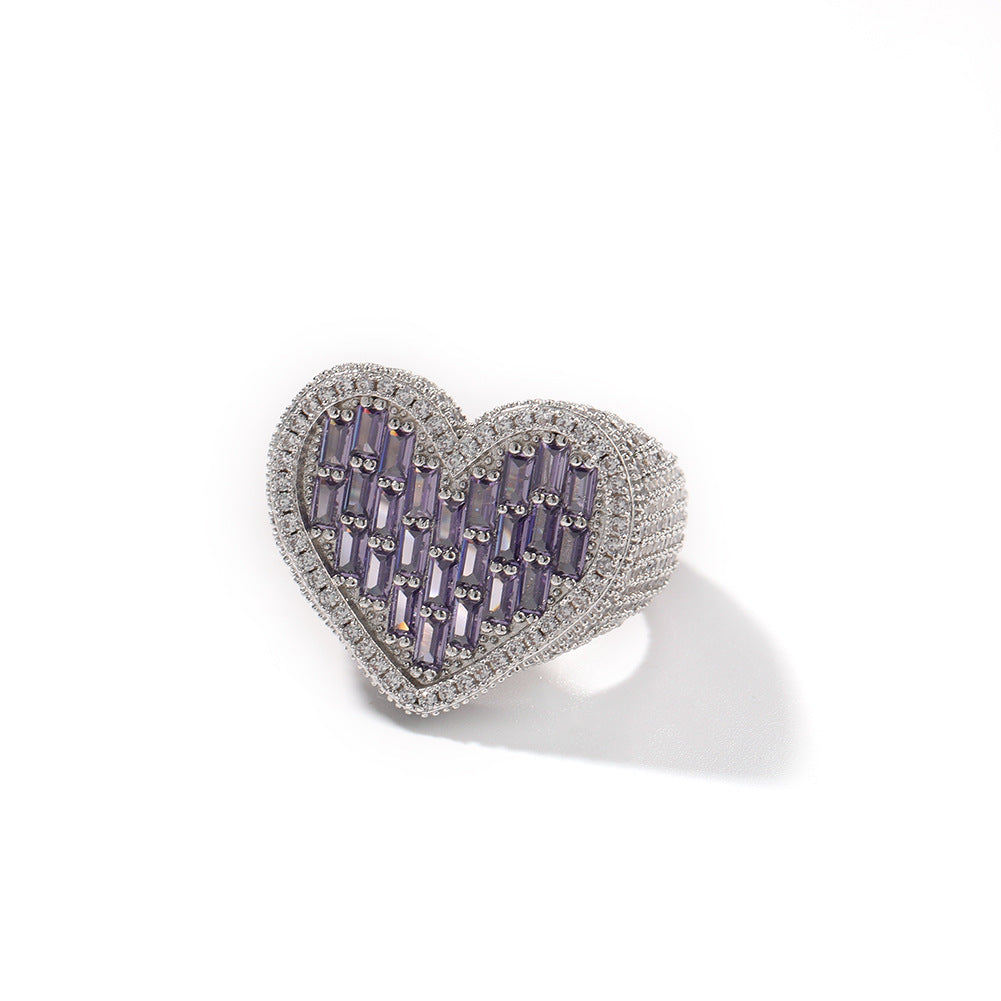 Hip-hop T-square heart-shaped zircon ring - MERGE.DAY.1.FREESTYLE