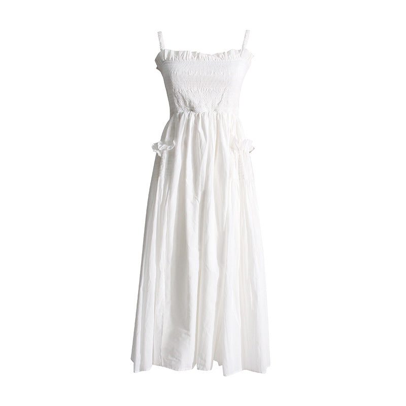 Pleated suspender long solid color full skirt dress - MERGE.DAY.1.FREESTYLE