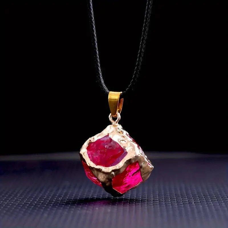 Natural stone mixed color crystal gold edge pendant - MERGE.DAY.1.FREESTYLE