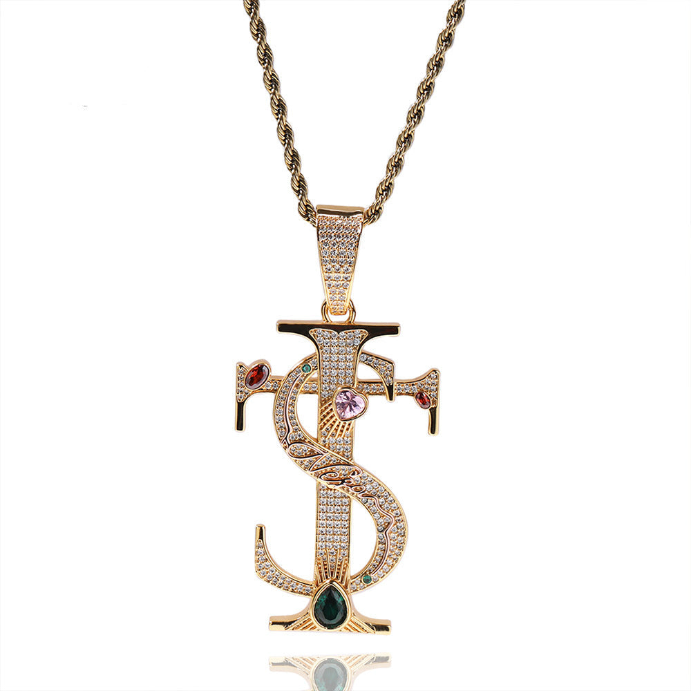 Hip-hop colored zircon TS cross necklace - MERGE.DAY.1.FREESTYLE