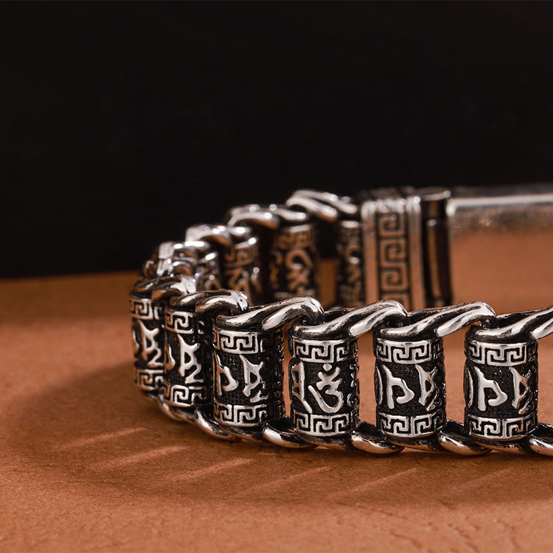 Six Character Mantra Rotary Silver Chain bracelet - MERGE.DAY.1.FREESTYLE
