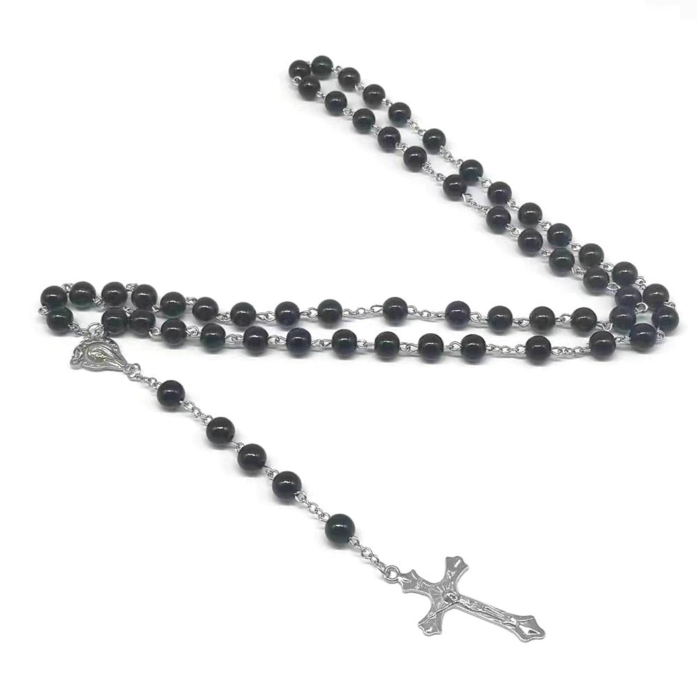 rosary necklace black and white round beads - MERGE.DAY.1.FREESTYLE