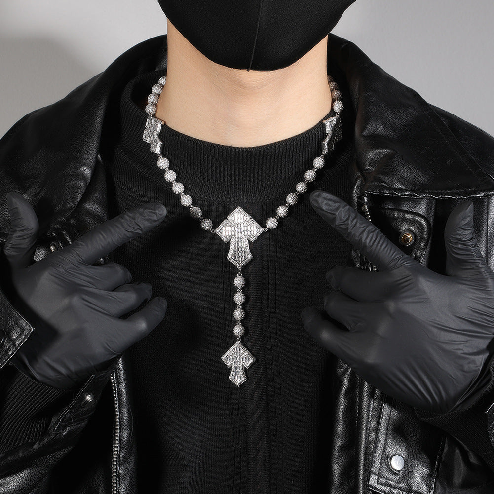 Hip Hop Beaded Zirconia Cross Necklace - MERGE.DAY.1.FREESTYLE