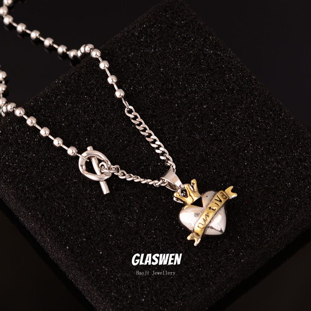 contrast heart pendant crown necklace - MERGE.DAY.1.FREESTYLE
