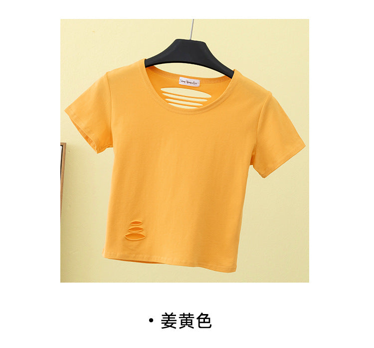 Summer ripped tight backless high waist T-shirt - MERGE.DAY.1.FREESTYLE