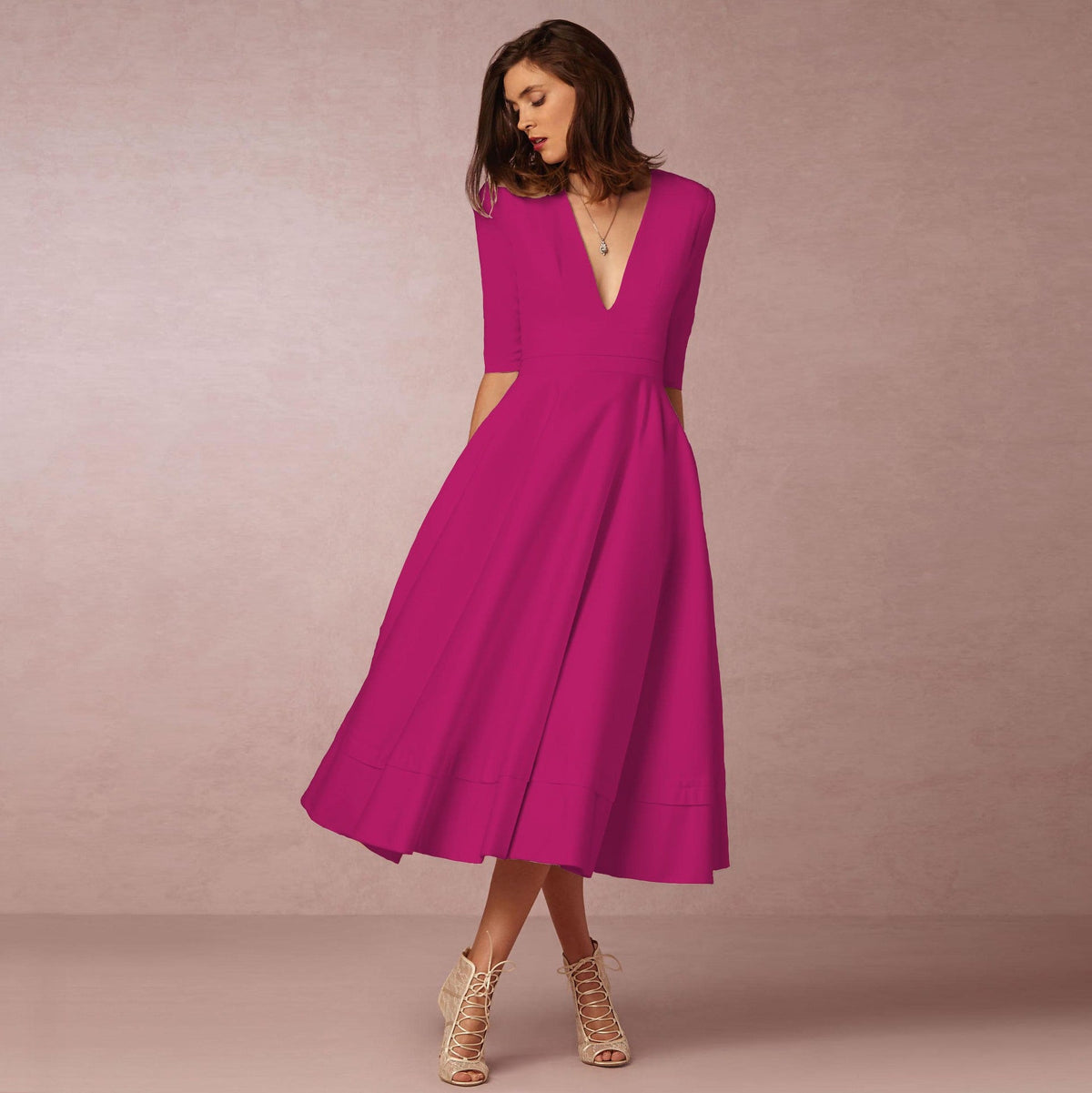 Women's Evening Dress Sexy Deep V Long Sleeve Dress - MERGE.DAY.1.FREESTYLE