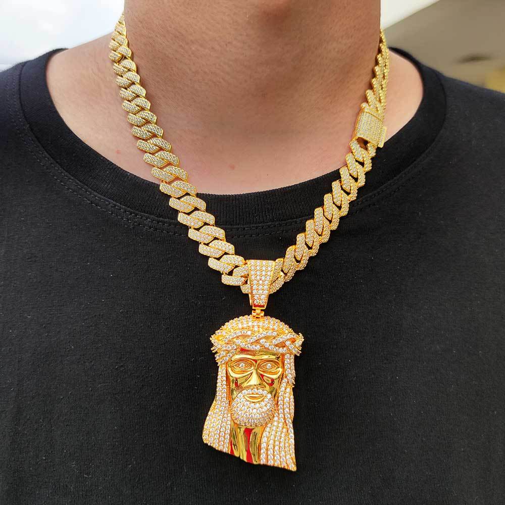 Micro Paved Zircon Jesus Head Hip Hop Men's Pendant Necklace - MERGE.DAY.1.FREESTYLE