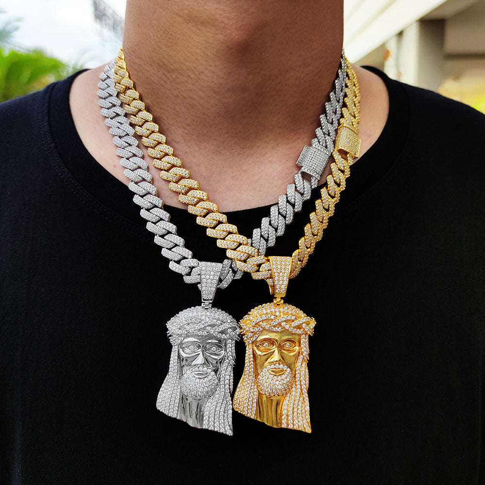 Micro Paved Zircon Jesus Head Hip Hop Men's Pendant Necklace - MERGE.DAY.1.FREESTYLE