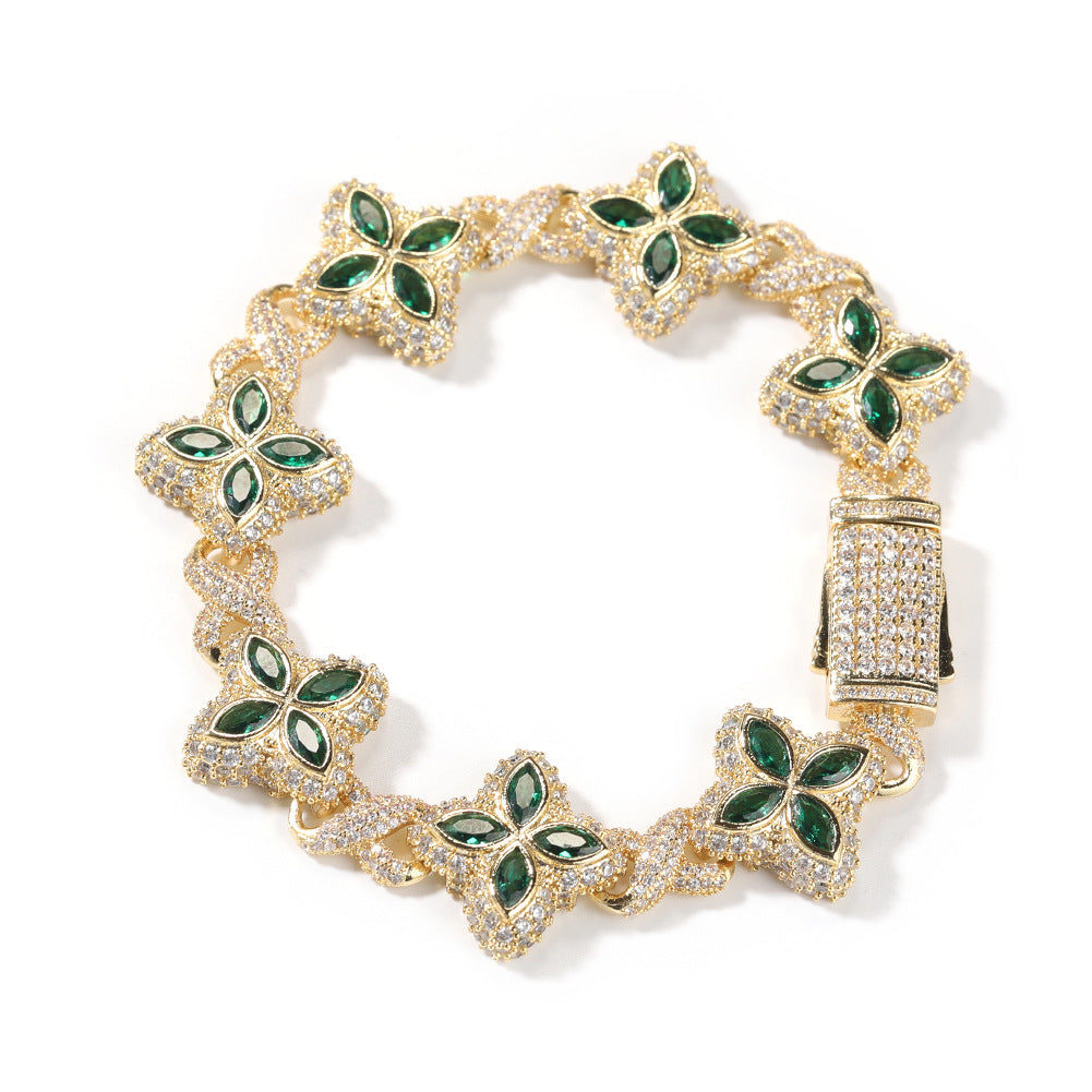 Hip-hop zircon colored infinite four-leaf clover bracelet - MERGE.DAY.1.FREESTYLE