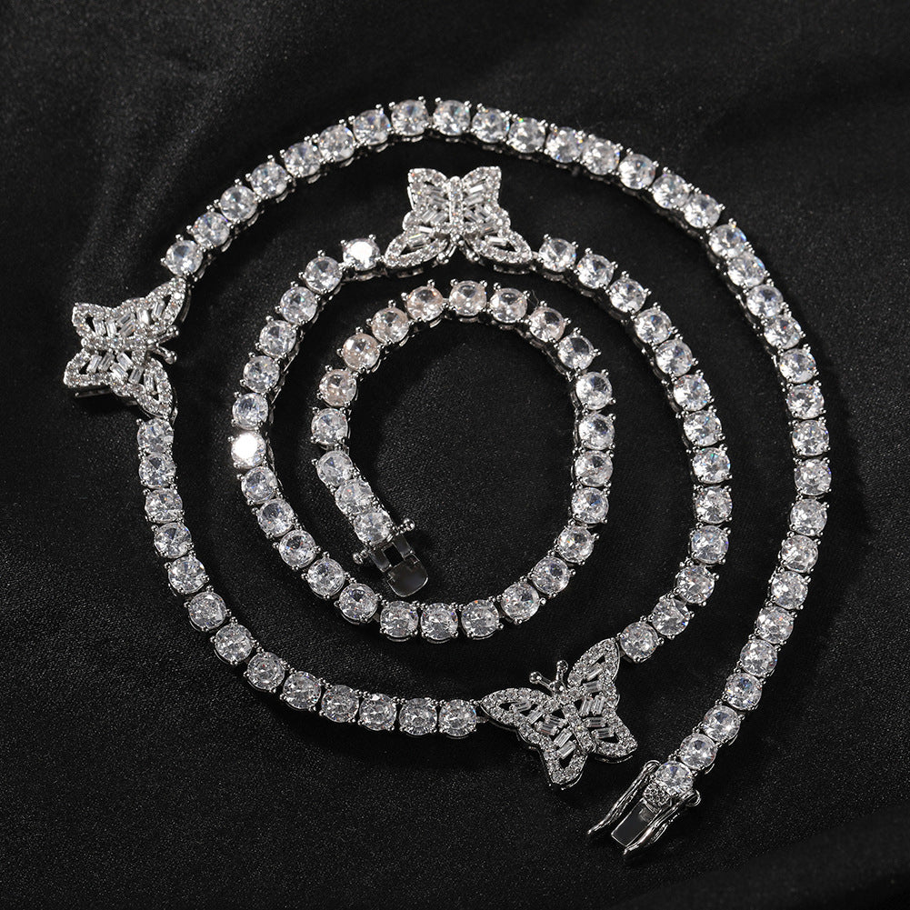diamond tennis necklace butterfly chain - MERGE.DAY.1.FREESTYLE