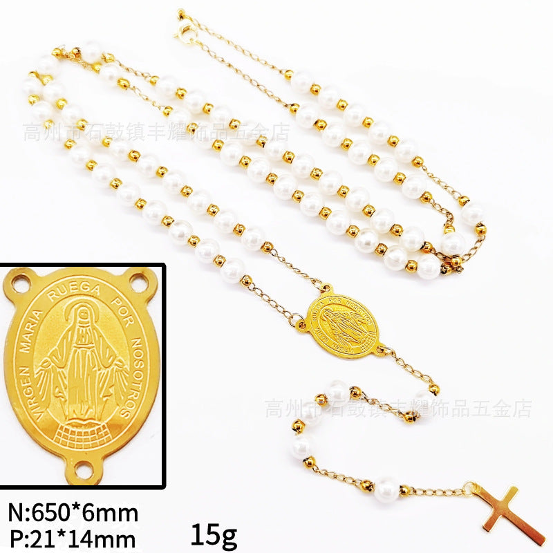 rosary necklace 6mm cross necklace - MERGE.DAY.1.FREESTYLE