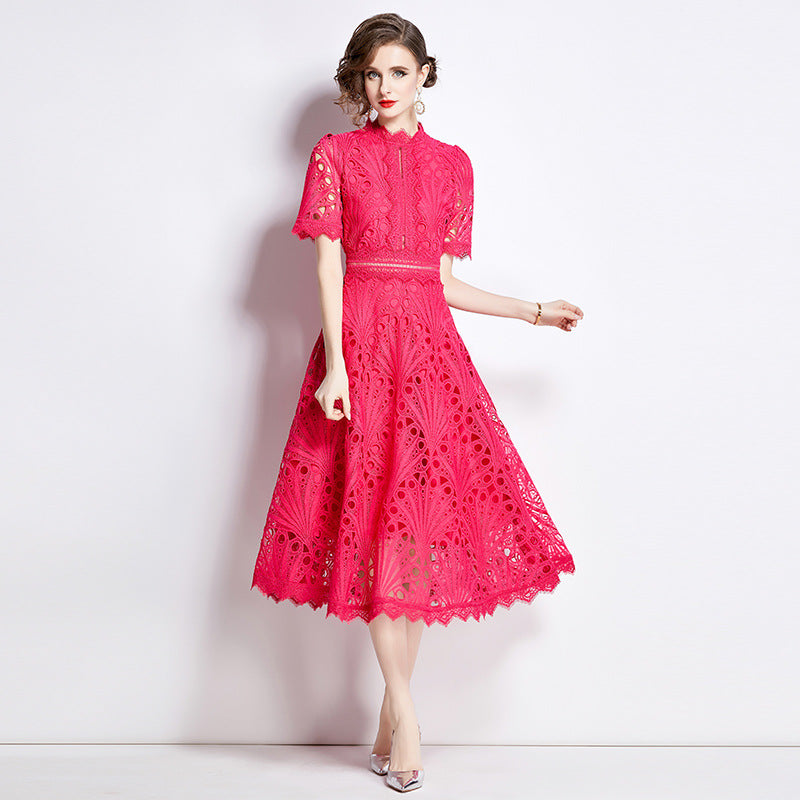 French lace round neck dress - MERGE.DAY.1.FREESTYLE