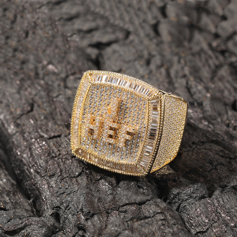 Hip-hop diamond-encrusted zircon DIY letter square ring - MERGE.DAY.1.FREESTYLE