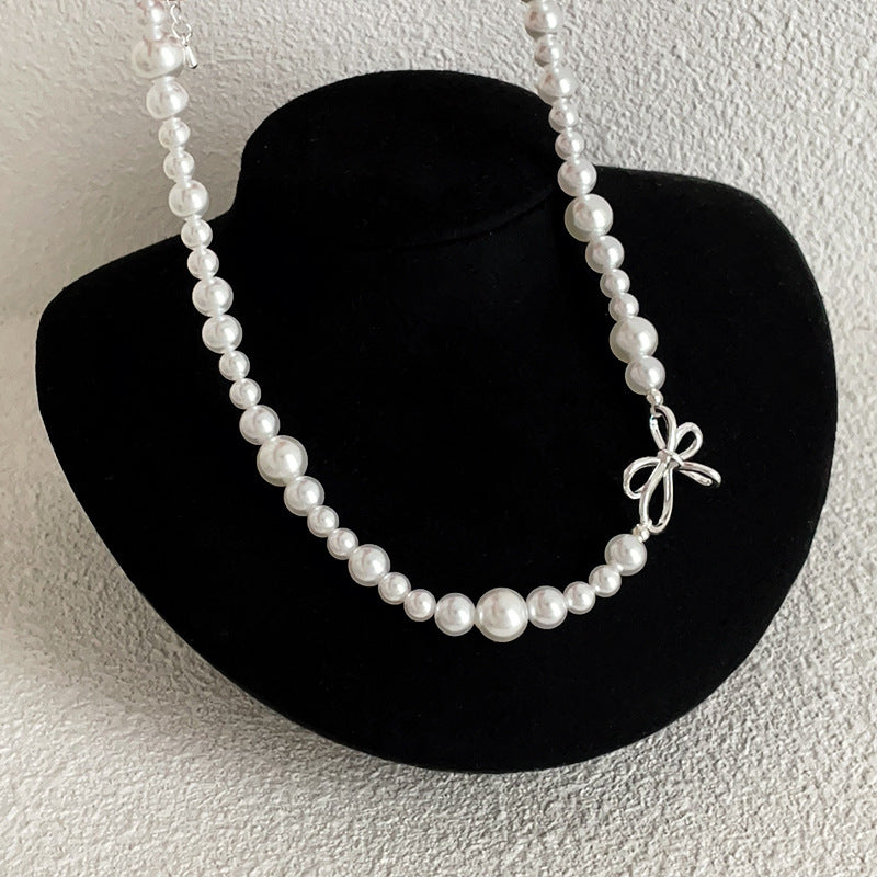 rosary necklace Bow-knot irregular pearl necklace - MERGE.DAY.1.FREESTYLE