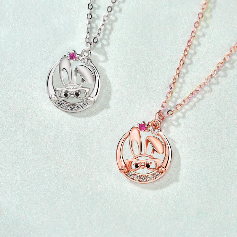 Cute Rabbit Inlaid Zircon Necklace Sterling Silver 925 Personality Clavicle Chain - MERGE.DAY.1.FREESTYLE