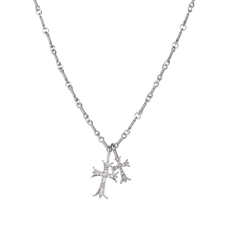 Double Cross Diamond Necklace Hip Hop Pendant - MERGE.DAY.1.FREESTYLE