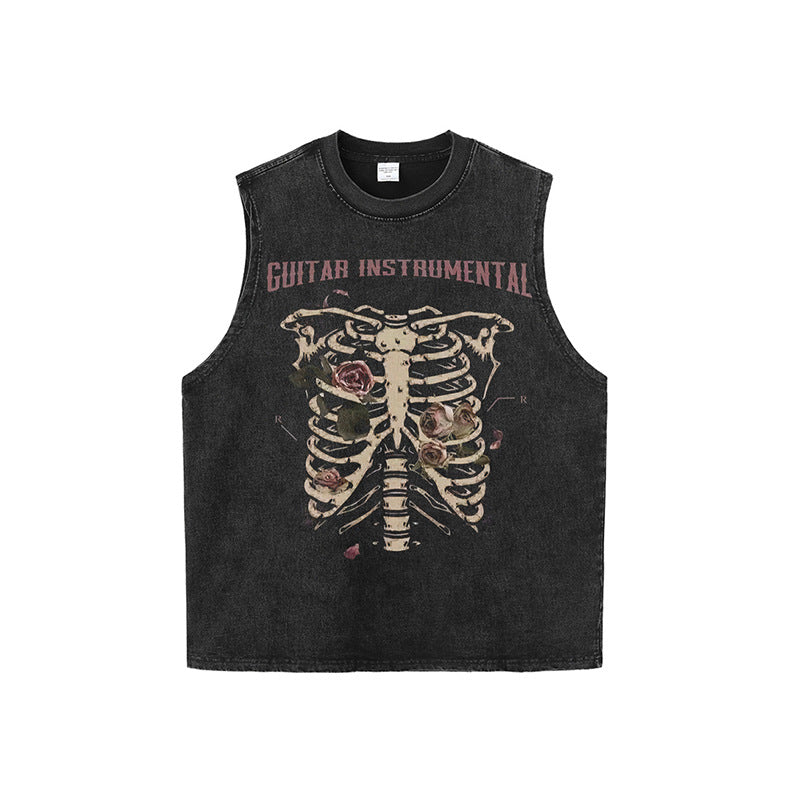Rose skull print hip-hop T-shirt - MERGE.DAY.1.FREESTYLE
