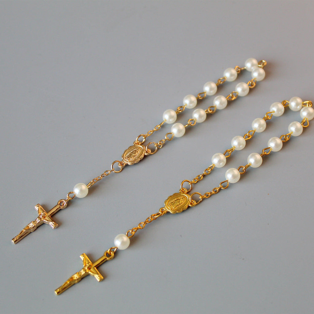 rosary pearl cross full moon blessing bracelet - MERGE.DAY.1.FREESTYLE