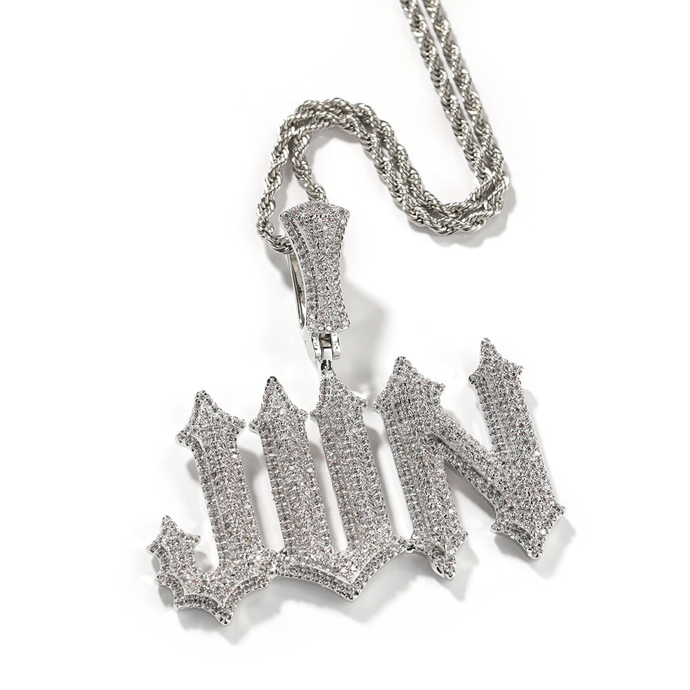 Diamond Burr Uppercase Custom Letter Pendant Necklace - MERGE.DAY.1.FREESTYLE