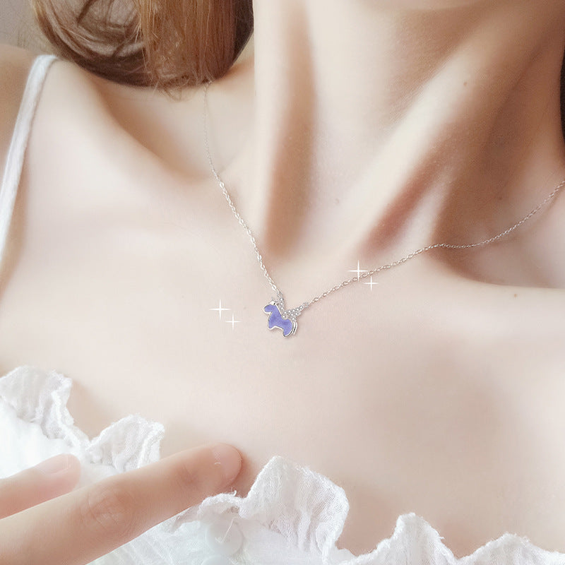Cartoon Unicorn Necklace Women's Sterling Silver Clavicle Chain Cold Enamel Pendant - MERGE.DAY.1.FREESTYLE