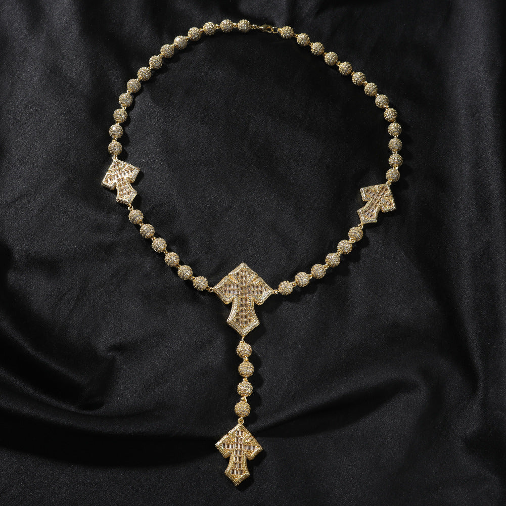 Hip Hop Beaded Zirconia Cross Necklace - MERGE.DAY.1.FREESTYLE