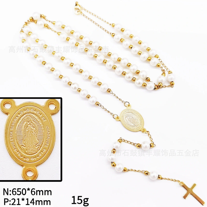 rosary necklace 6mm cross necklace - MERGE.DAY.1.FREESTYLE