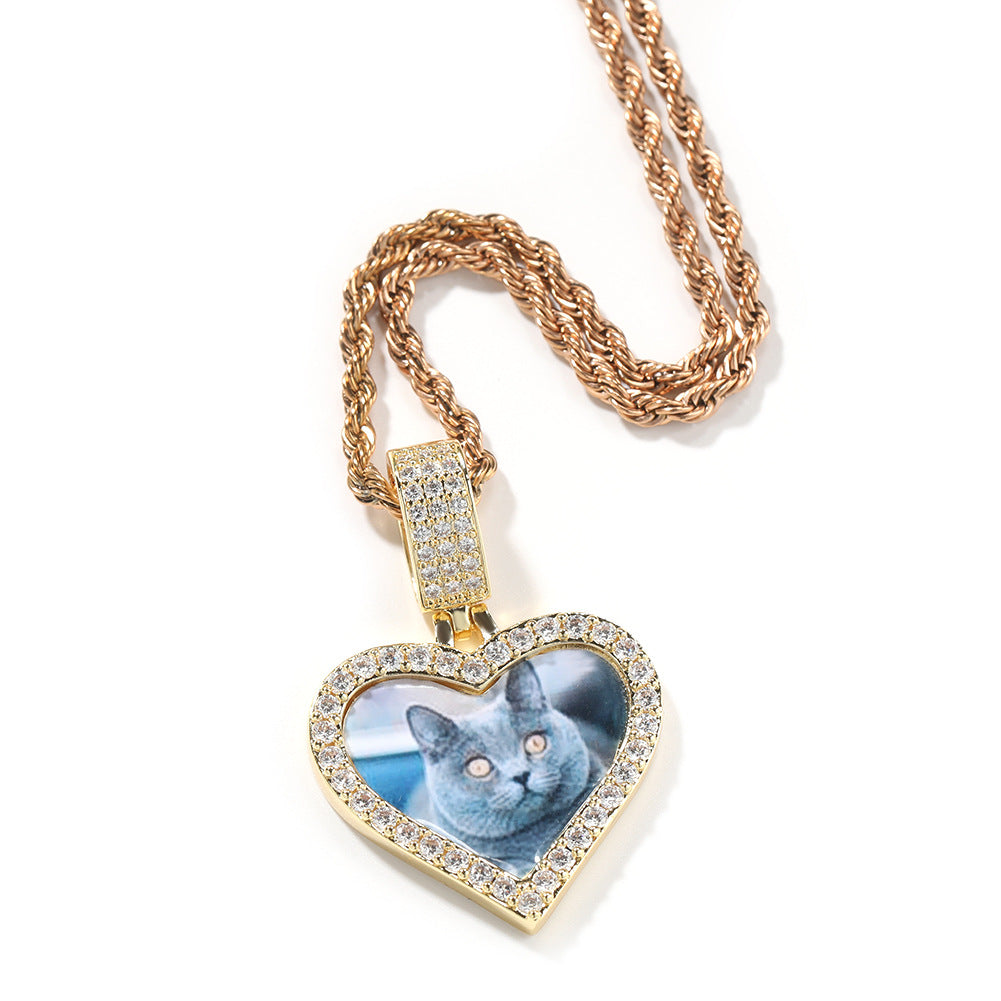 Customized photo heart shape pendant couple necklace - MERGE.DAY.1.FREESTYLE