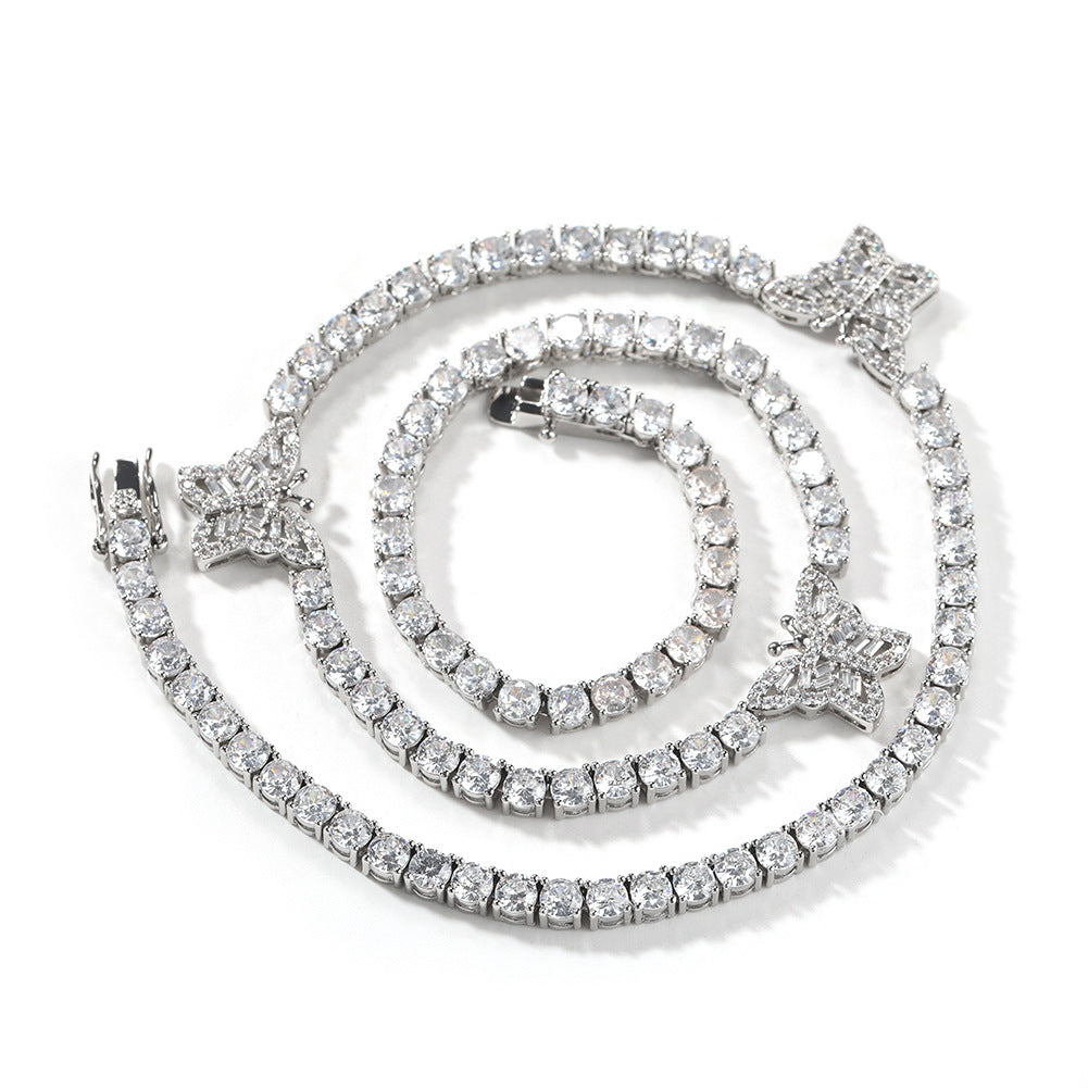 diamond tennis necklace butterfly chain - MERGE.DAY.1.FREESTYLE