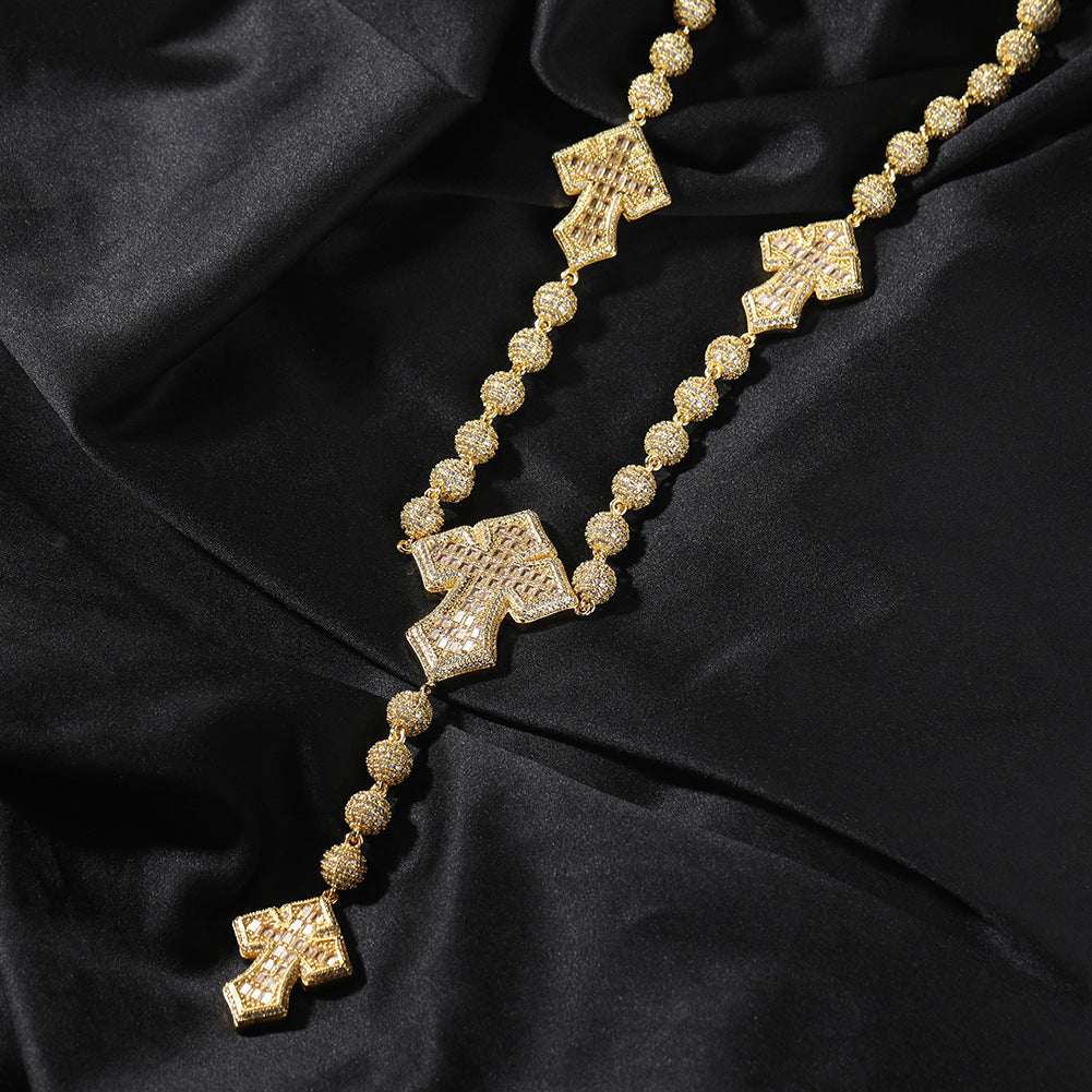 Hip Hop Beaded Zirconia Cross Necklace - MERGE.DAY.1.FREESTYLE