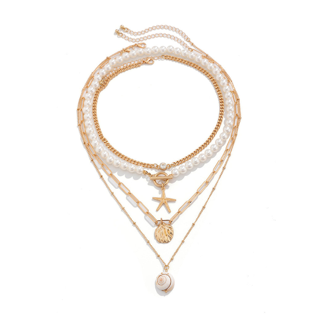 starfish necklace shell conch tassel multi-layer necklace - MERGE.DAY.1.FREESTYLE