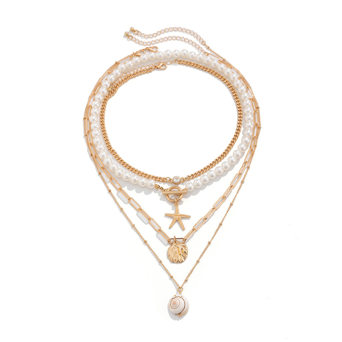 starfish necklace shell conch tassel multi-layer necklace - MERGE.DAY.1.FREESTYLE