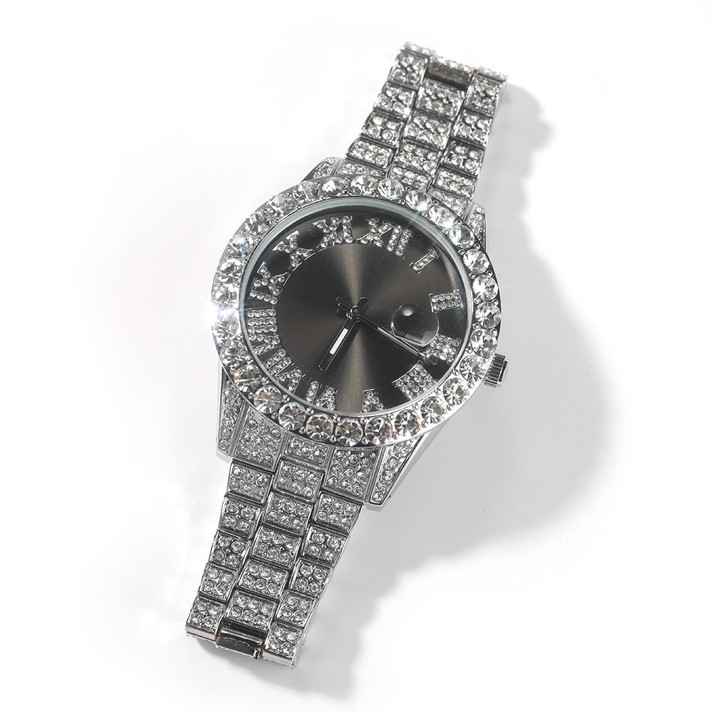 Hip-hop watch with Roman numerals and diamonds, large dial - MERGE.DAY.1.FREESTYLE