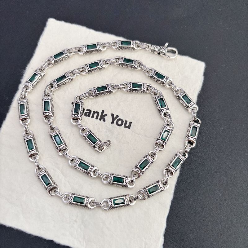 Tang pattern inlaid rectangular zircon necklace - MERGE.DAY.1.FREESTYLE