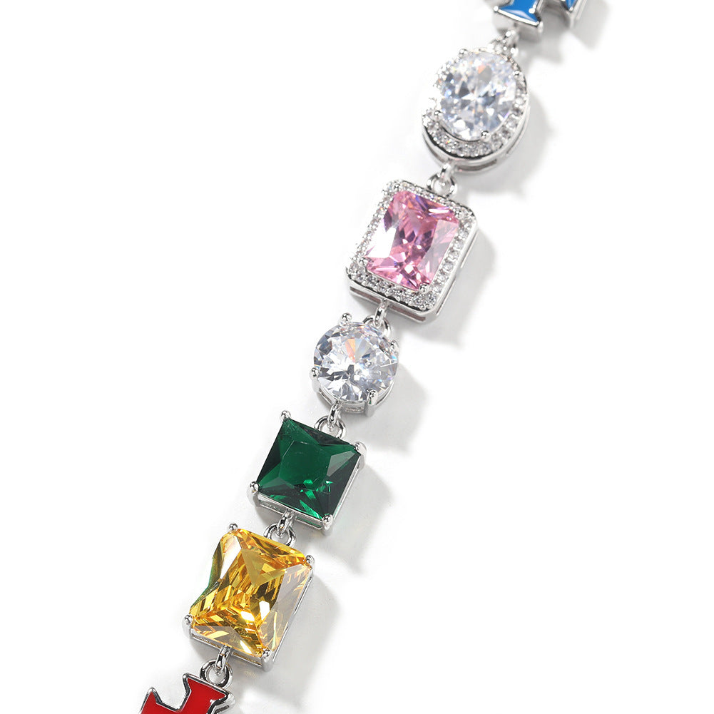 Hip-hop necklace with colorful zircon inlays and a square cross - MERGE.DAY.1.FREESTYLE