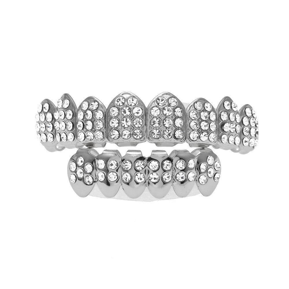 Hip-hop diamond-encrusted and gold-plated teeth grillz