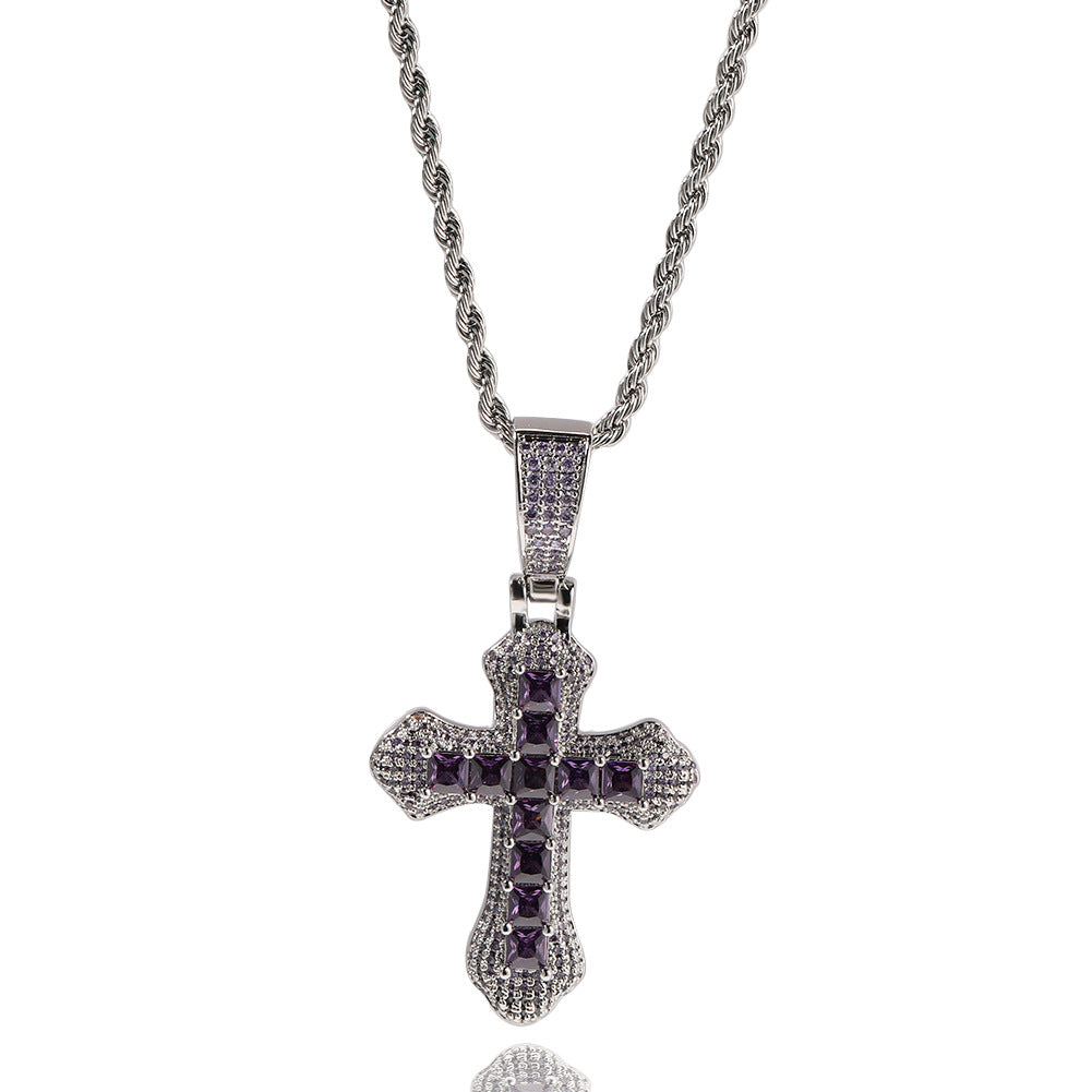 Hip-hop copper-inlaid purple zircon cross necklace - MERGE.DAY.1.FREESTYLE