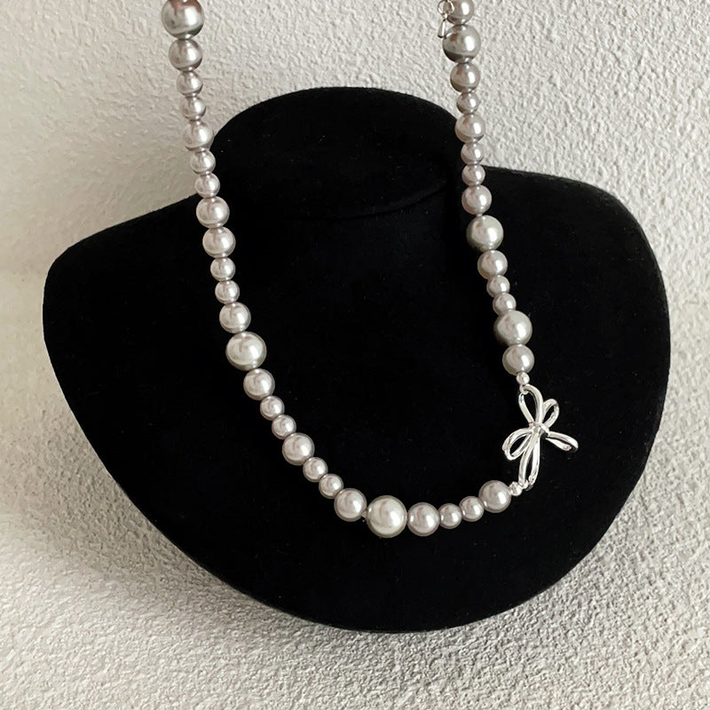 rosary necklace Bow-knot irregular pearl necklace - MERGE.DAY.1.FREESTYLE