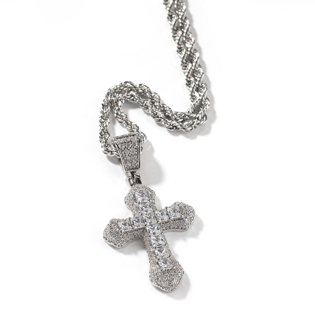 Blue Zircon Cross Hip-hop Necklace - MERGE.DAY.1.FREESTYLE