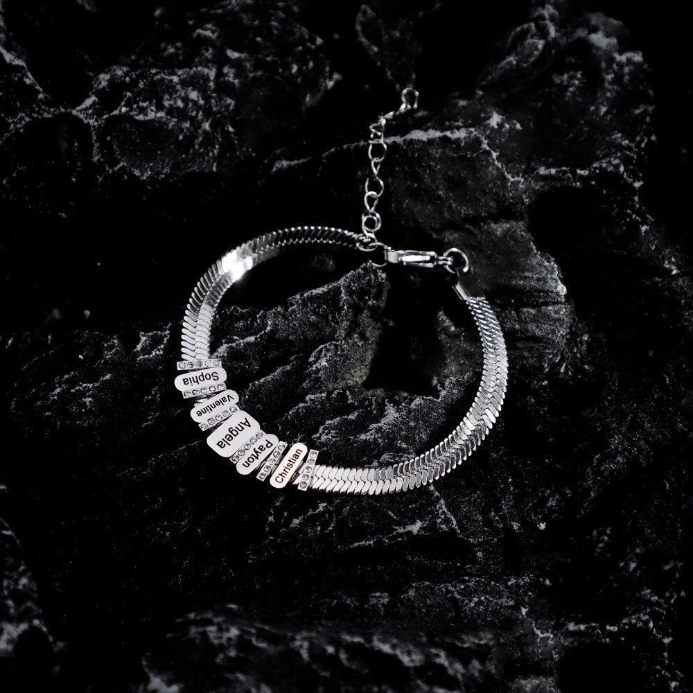 Flat snake bone chain diamond engraving bracelet - MERGE.DAY.1.FREESTYLE