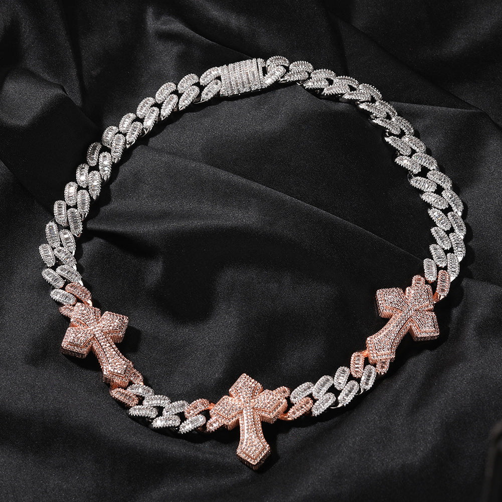 cuban link chain cross tennis necklace - MERGE.DAY.1.FREESTYLE