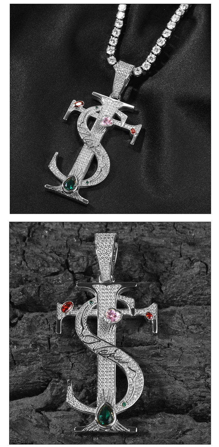 Hip-hop colored zircon TS cross necklace - MERGE.DAY.1.FREESTYLE
